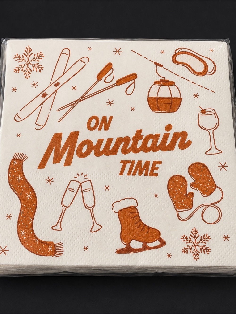 On Mountain Time Winter Cocktail Napkins - Orange Print